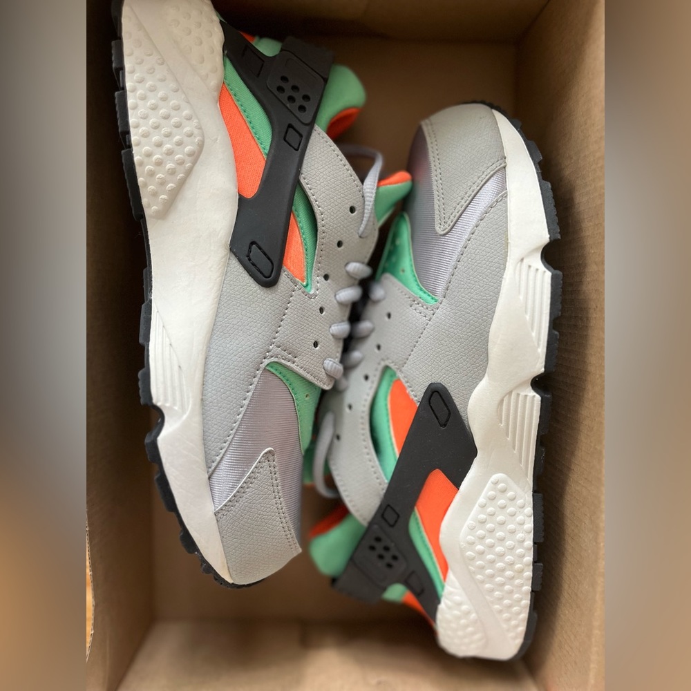 Grey Green Orange & Black Nike Huarache